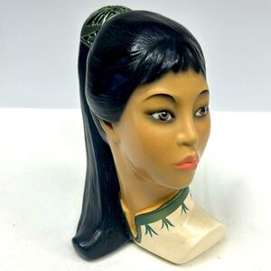 Mid Century hand painted chalkware Asian lady head bust
